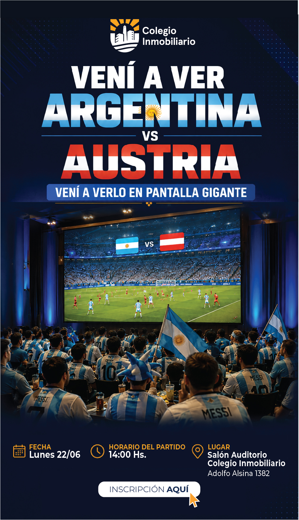 Ven&iacute; al Colegio a ver Argentina-Austria en pantalla gigante
