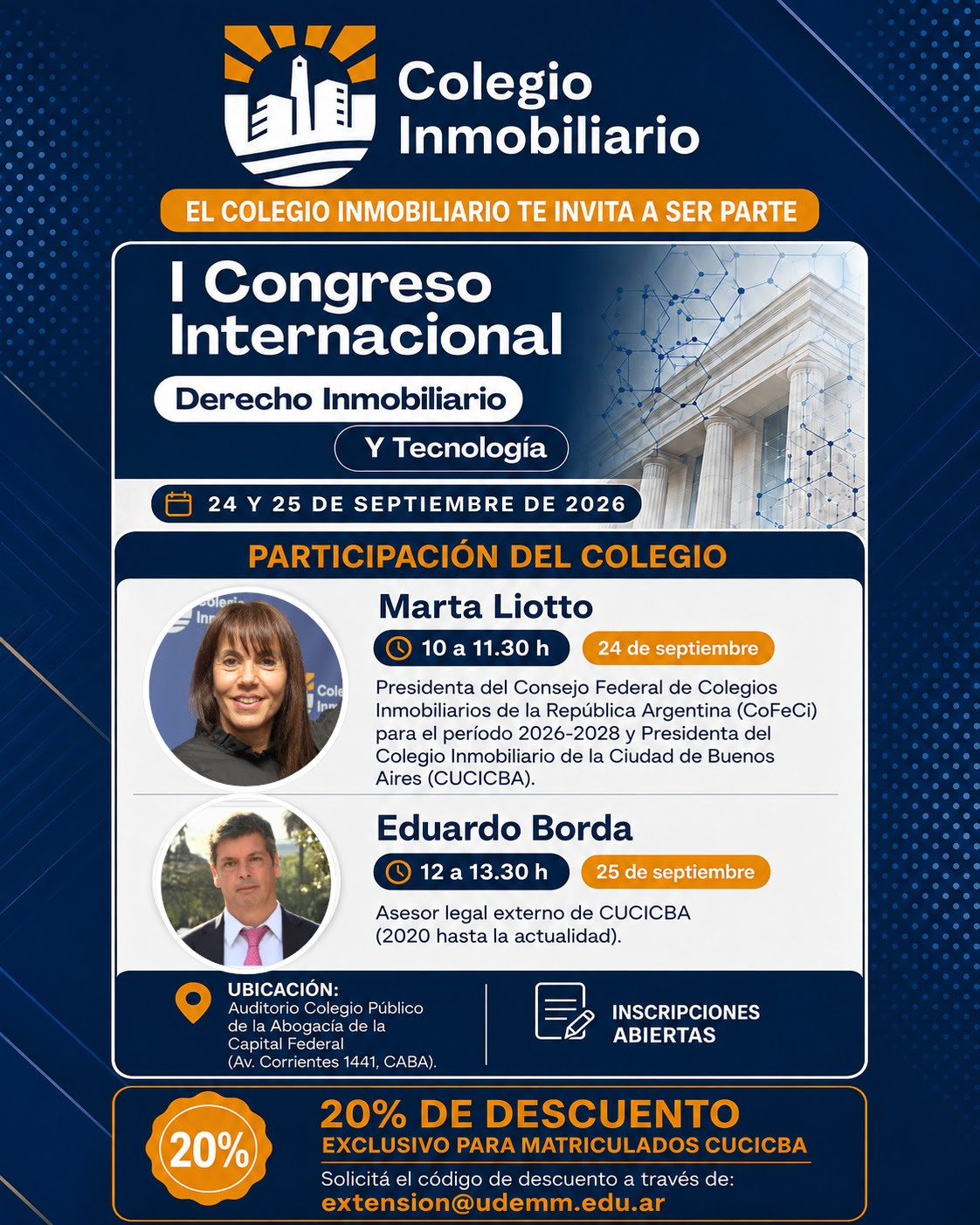1er. Congreso Internacional de Derecho Inmobiliario y Tecnolog&iacute;a. El Colegio te invita a ser parte