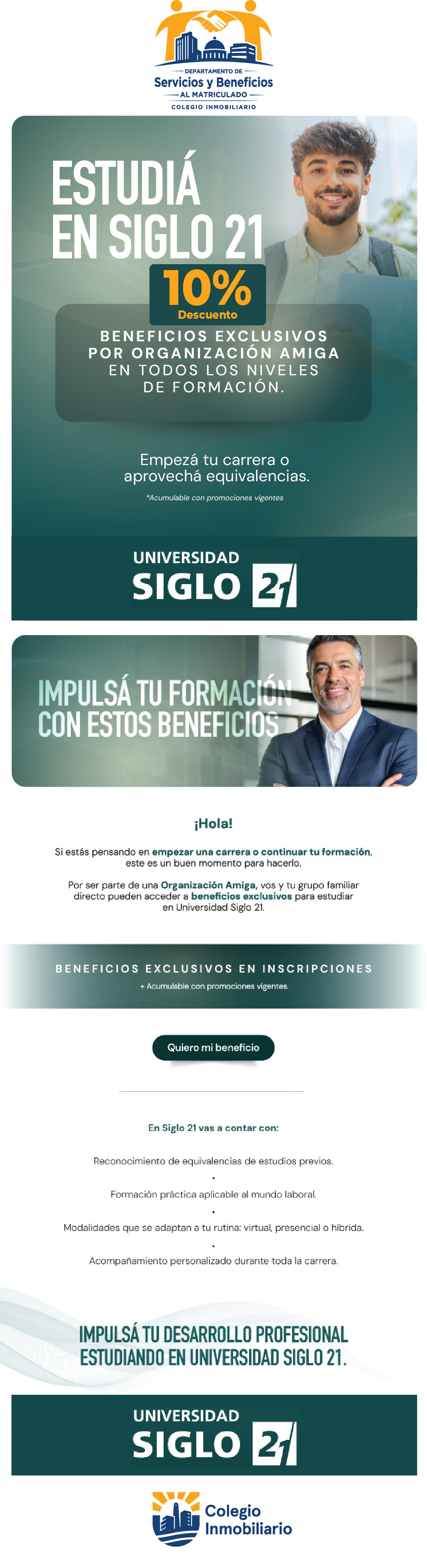 Beneficio al matriculado. Estudi&aacute; en Siglo 21